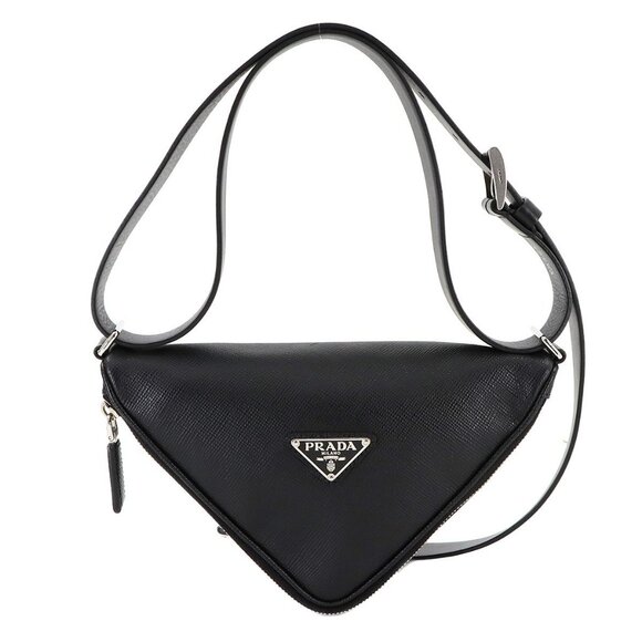 PRADA Triangle Shoulder Bag Saffiano Leather Black 2VL039 Purse 90282141 - Picture 1 of 9